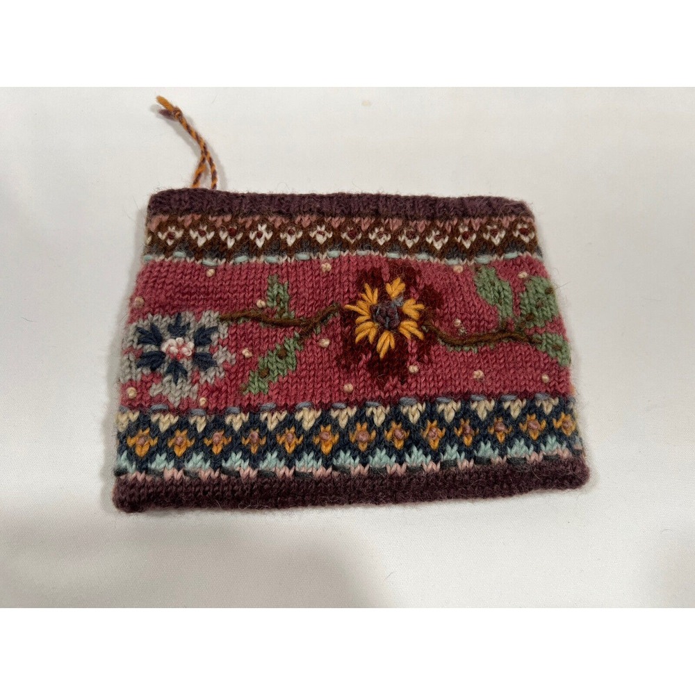 Unbranded Vintage Handcrafted Knit Floral Clutch Purse Small Multi Color Women